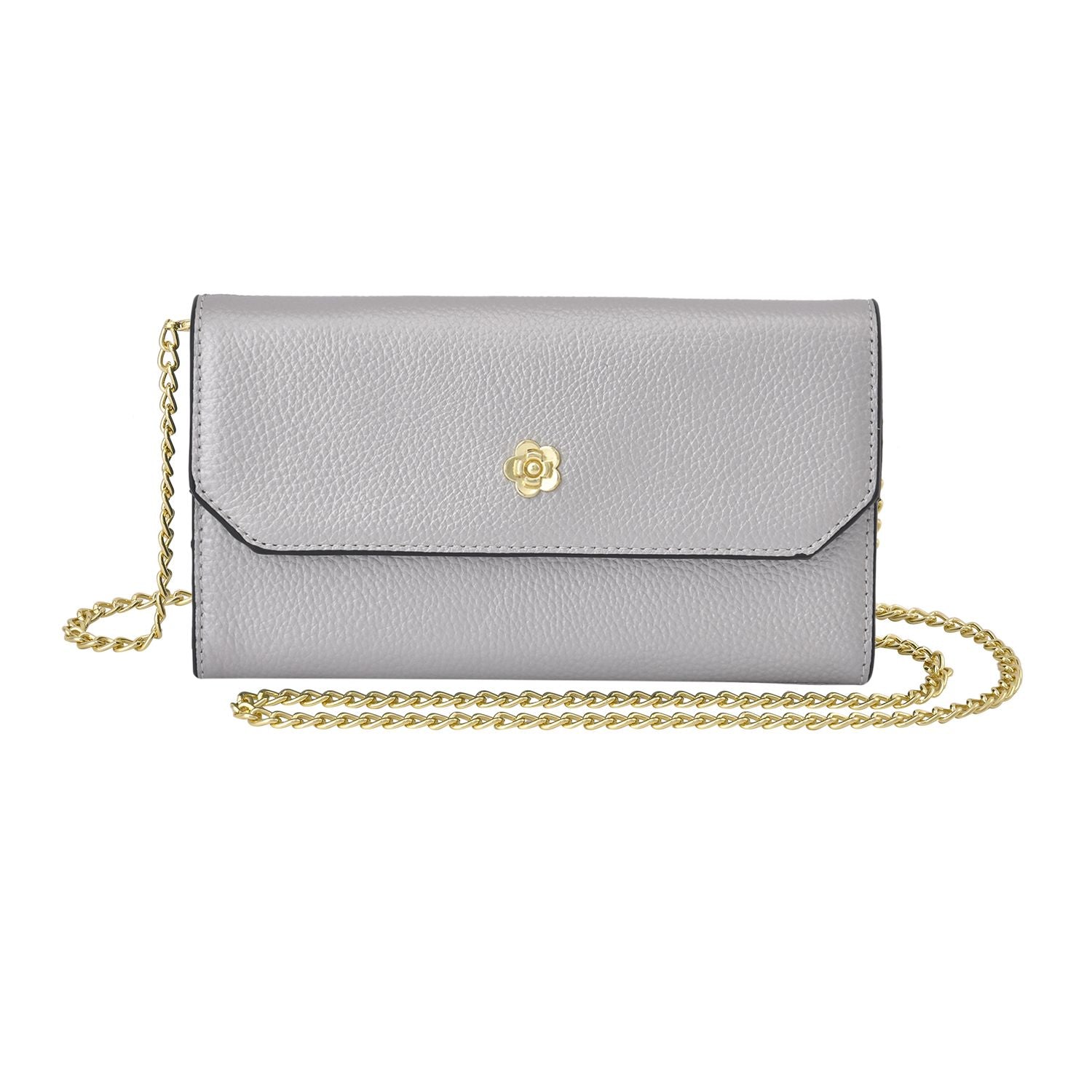 100% Echtleder Clutch mit RFID Schuz, 120 cm metall Riehmen, 20x12 cm, Grau