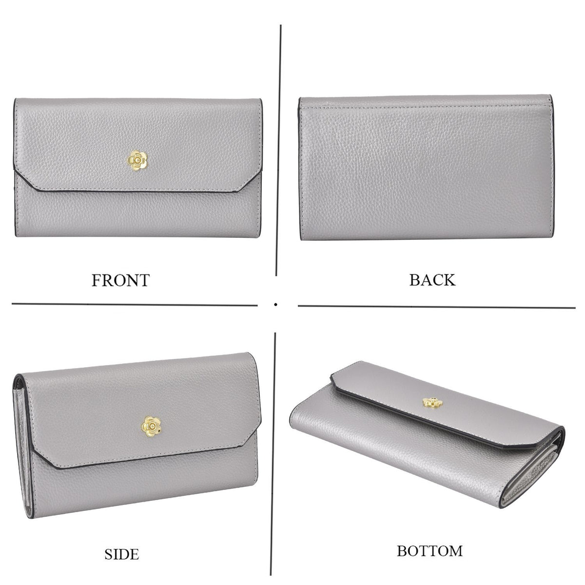 100% Echtleder Clutch mit RFID Schuz, 120 cm metall Riehmen, 20x12 cm, Grau
