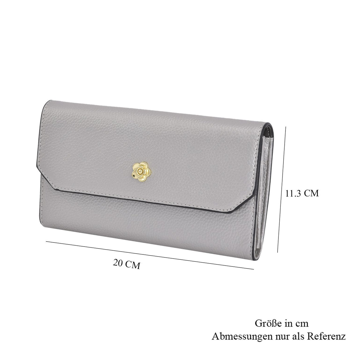 100% Echtleder Clutch mit RFID Schuz, 120 cm metall Riehmen, 20x12 cm, Grau
