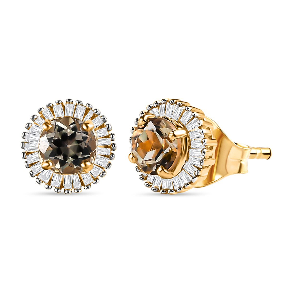 AAA Turkizit (Diaspore) und weiße Diamant Ohrstecker, 925 Silber Gelbgold Vermeil ca. 1.44 ct