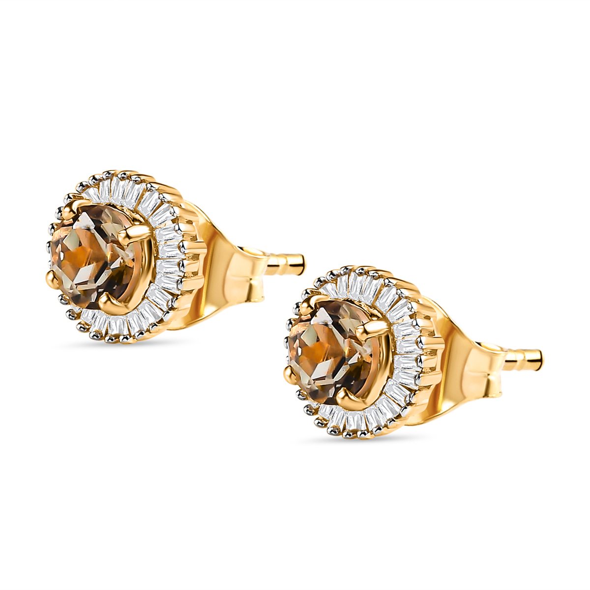 AAA Turkizit (Diaspore) und weiße Diamant Ohrstecker, 925 Silber Gelbgold Vermeil ca. 1.44 ct
