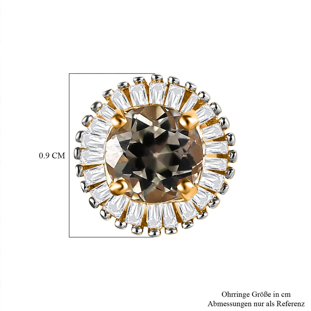 AAA Turkizit (Diaspore) und weiße Diamant Ohrstecker, 925 Silber Gelbgold Vermeil ca. 1.44 ct