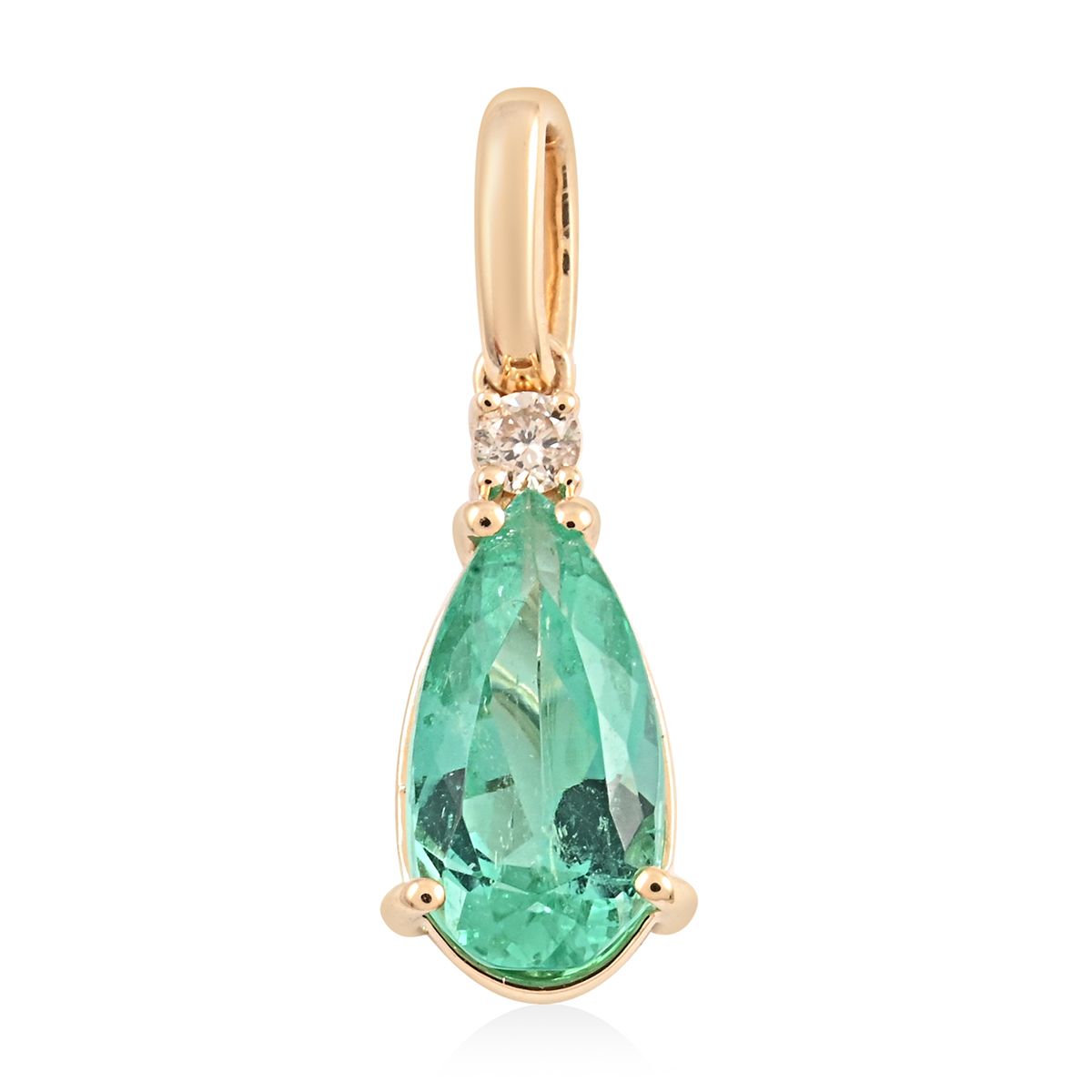 AAA Kolumbianischer Smaragd und weißer Diamant-Anhänger,  zertifiziert und geprüft, 585 Gold ca. 1.15 ct