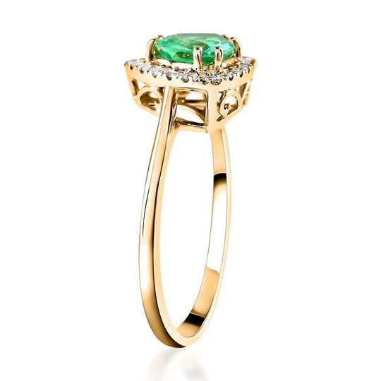 AAA Kolumbianischer Smaragd, Weißer Diamant Ring 585 Gold (Größe 17.00) ca. 1.25 ct