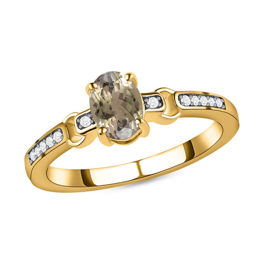 AAA Turkizit und weißer Zirkon-Ring, 925 Silber Gelbgold Vermeil (Größe 21.00) ca. 0,96 ct
