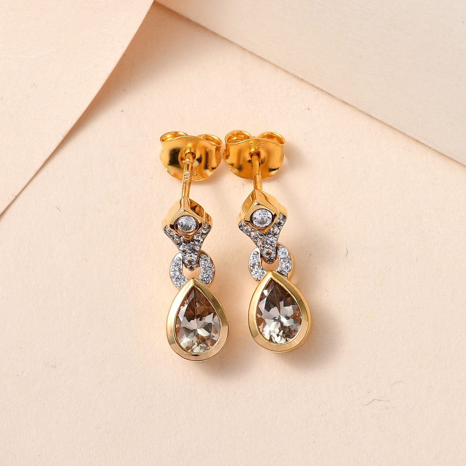 AAA Turkizit und weiße Zirkon-Ohrringe, 925 Silber Gelbgold Vermeil ca. 1.73 ct