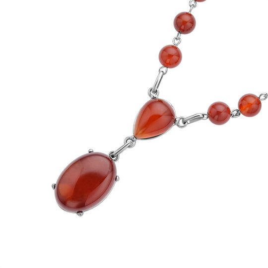 Rotes Achat Collier, ca. 45 cm, silberfarben ca. 70.00 ct