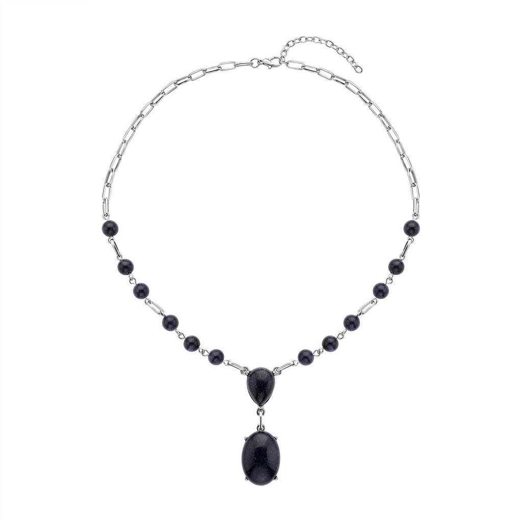 Blaue Sandstein Halskette, ca. 45 cm, silberfarben ca. 70.00 ct