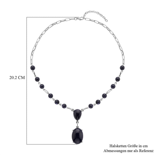 Blaue Sandstein Halskette, ca. 45 cm, silberfarben ca. 70.00 ct