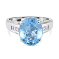 Himmelblauer Topas und weißer Zirkon-Ring, 925 Silber platiniert (Größe 16.00) ca. 6,24 ct