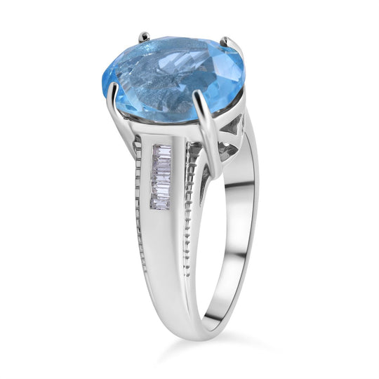 Himmelblauer Topas und weißer Zirkon-Ring, 925 Silber platiniert ca. 6,24 ct