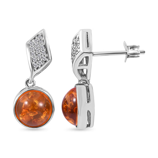 AAA Natürlicher Baltische Bernstein und weiße Zirkon Ohrringe, 925 Silber platiniert ca. 2,08 ct