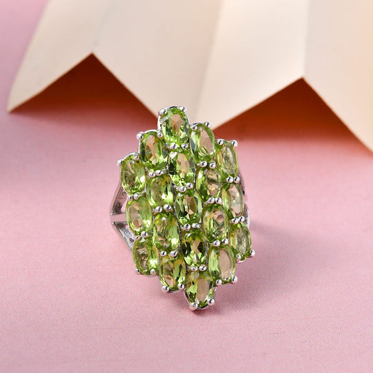 Natürlicher Peridot Ring, 925 Silber platiniert , ca. 7.40 ct
