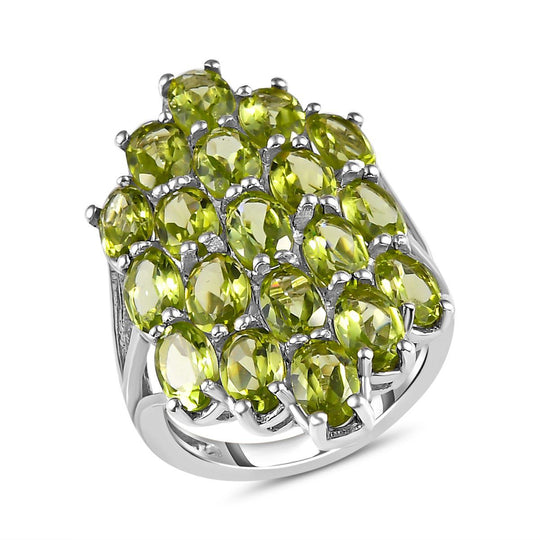 Natürlicher Peridot Ring, 925 Silber platiniert , ca. 7.40 ct