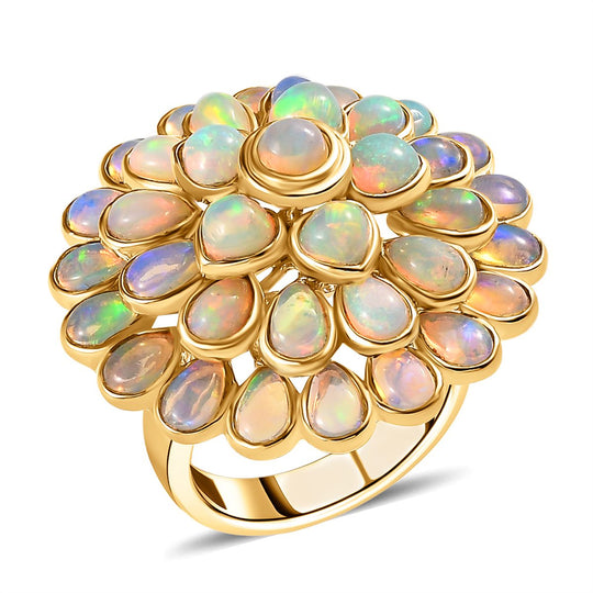 Natürlicher, äthiopischer Welo Opal Ring, 925 Silber Gelbgold Vermeil ca. 5.60 ct