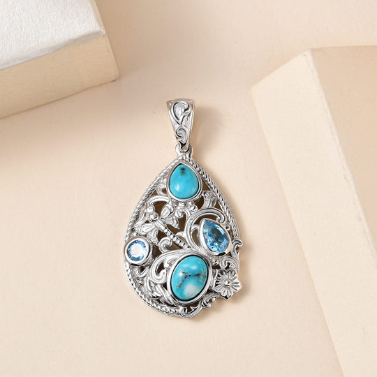 Sierra Nevada Türkis Anhänger, 925 Silber platiniert ca. 3.07 ct
