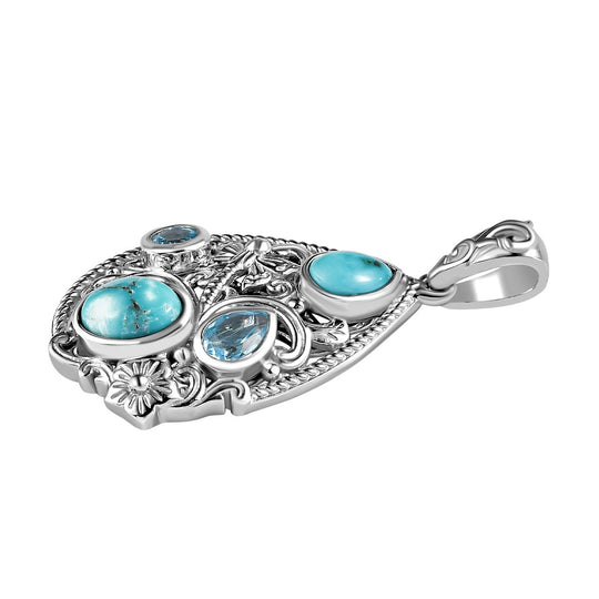 Sierra Nevada Türkis Anhänger, 925 Silber platiniert ca. 3.07 ct