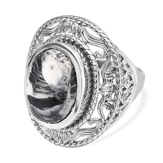 Weißer Büffel Ring, 925 Silber platiniert (Größe 20.00) ca. 8.97 ct