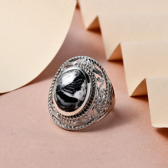 Weißer Büffel Ring, 925 Silber platiniert (Größe 20.00) ca. 8.97 ct