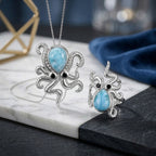 GP Trionfo Kollektion - Larimar, schwarzer Spinell und blauer Saphir Ring und Anhänger mit 45cm Kette