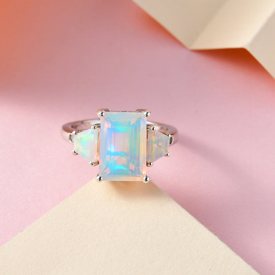 Natürlicher, äthiopischer Welo Opal Ring, 925 Silber platiniert ca. 3.40 ct