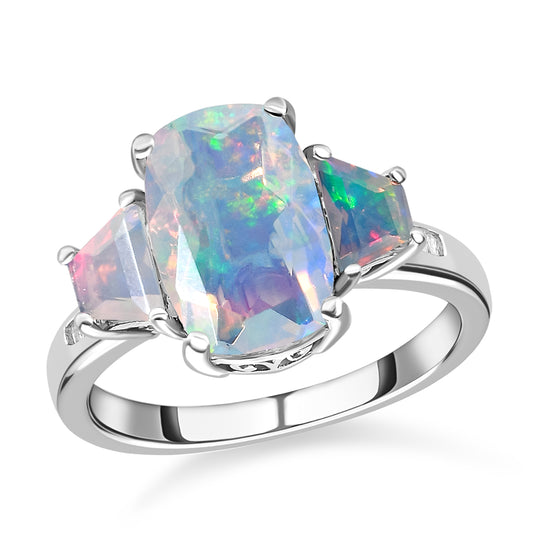 Natürlicher, äthiopischer Welo Opal Ring, 925 Silber platiniert ca. 3.40 ct