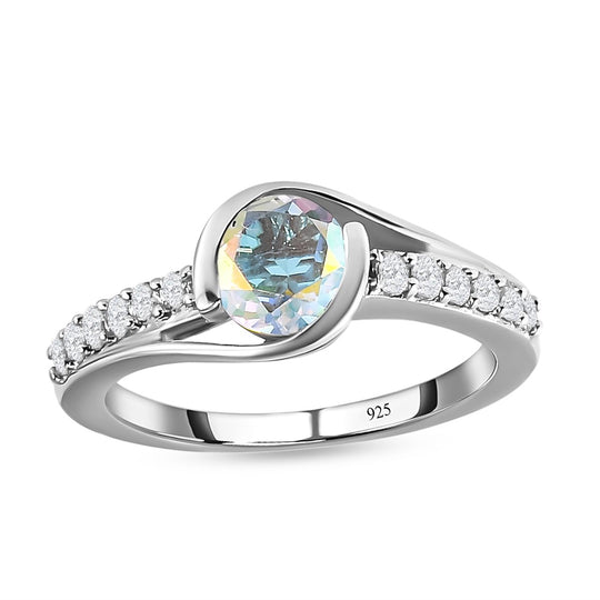 Merkur mystischer Topas und weißer Zirkon-Ring, 925 Silber platiniert ca. 1.33 ct
