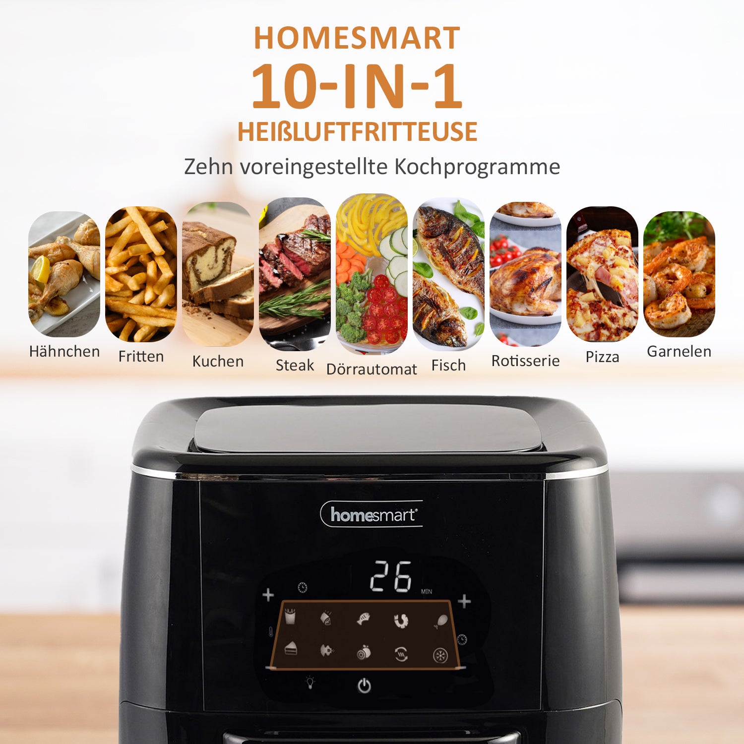 HOMESMART - 10-in-1 Heißluftfritteuse, 13 L Kapazität, 1700 W