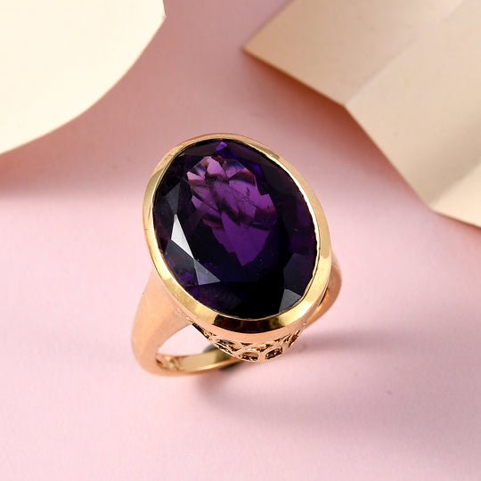 Afrikanischer Amethyst Ring, 925 Silber Gelbgold Vermeil ca. 16.54 ct