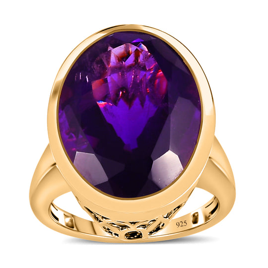 Afrikanischer Amethyst Ring, 925 Silber Gelbgold Vermeil ca. 16.54 ct