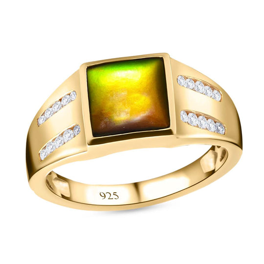 Ammolit und weißer Zirkon Ring, 925 Silber Gelbgold Vermeil (Größe 20.00) ca. 2.29 ct