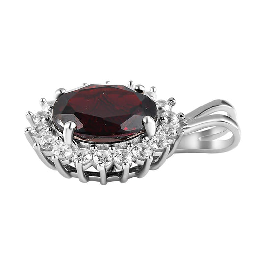 Natürlicher Mosambik Granat und weißer Zirkon Anhänger, 925 Silber platiniert ca. 5,36 ct