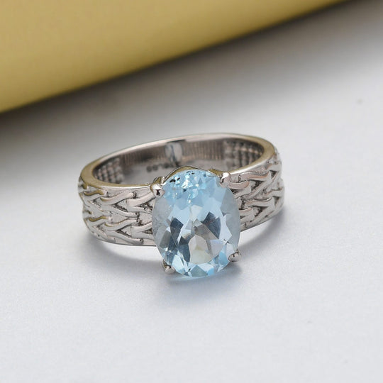 Himmelblauer Topas Ring Edelstahl ca. 2,97 ct