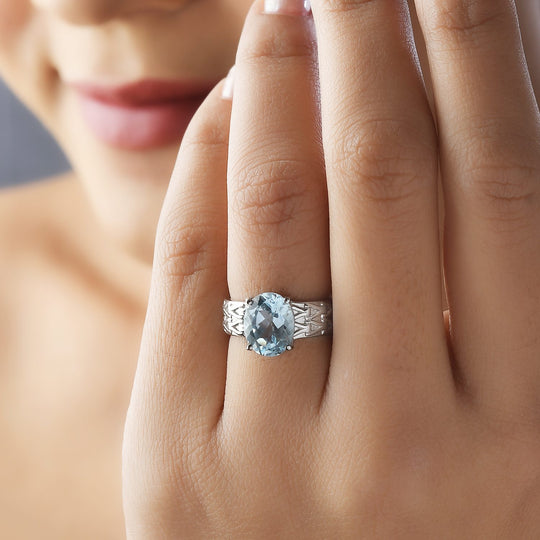 Himmelblauer Topas Ring Edelstahl ca. 2,97 ct