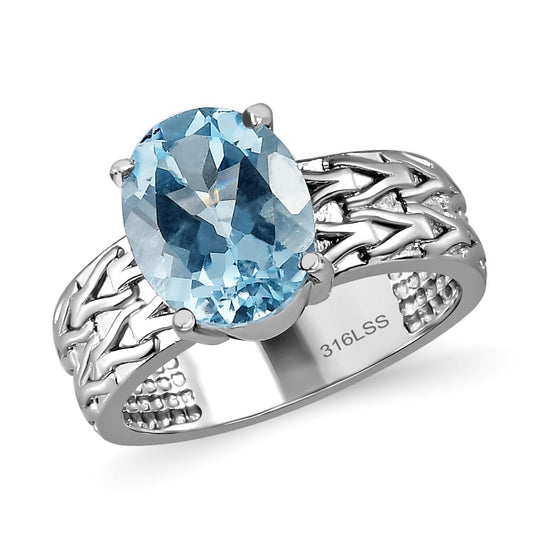Himmelblauer Topas Ring Edelstahl ca. 2,97 ct