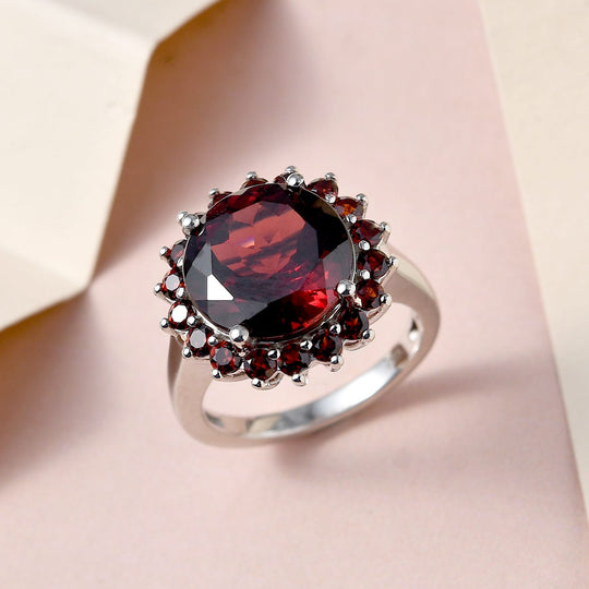 Natürlicher Mosambik Granat Ring, 925 Silber platiniert ca. 9,27 ct