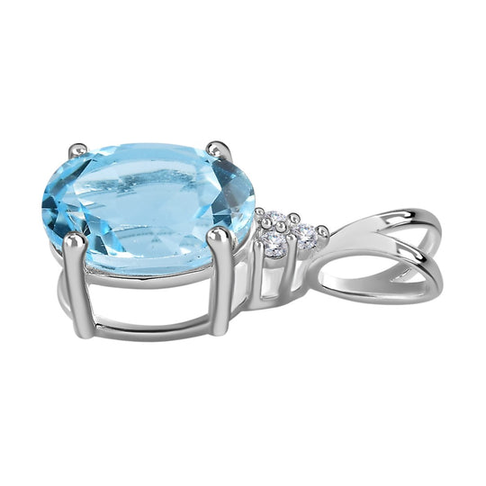 Himmelblauer Topas, weißer Zirkon Anhänger, 925 Silber, ca. 2,21 ct
