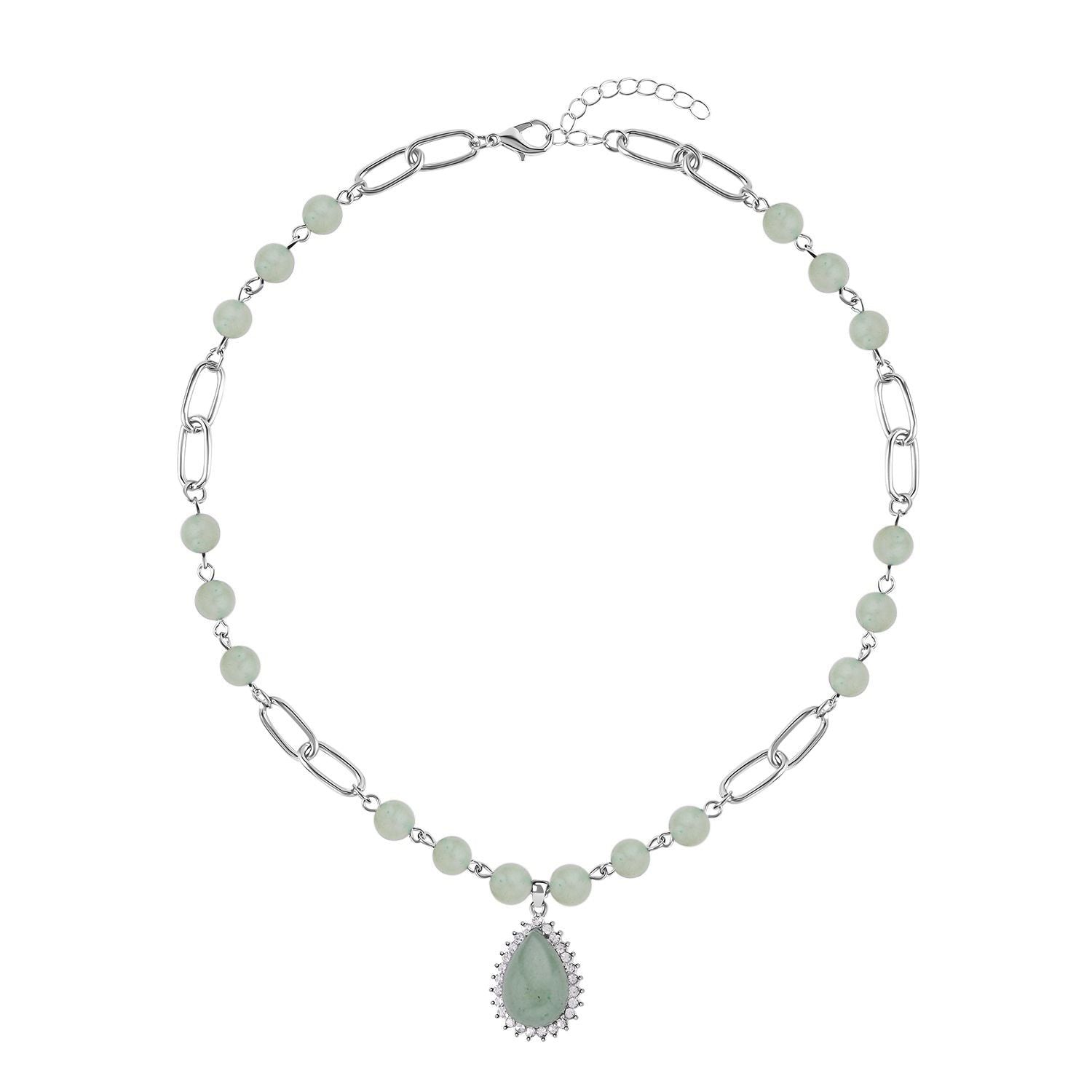 Grünes Aventurin Collier, ca. 45 cm, silberfarben ca. 83.00 ct