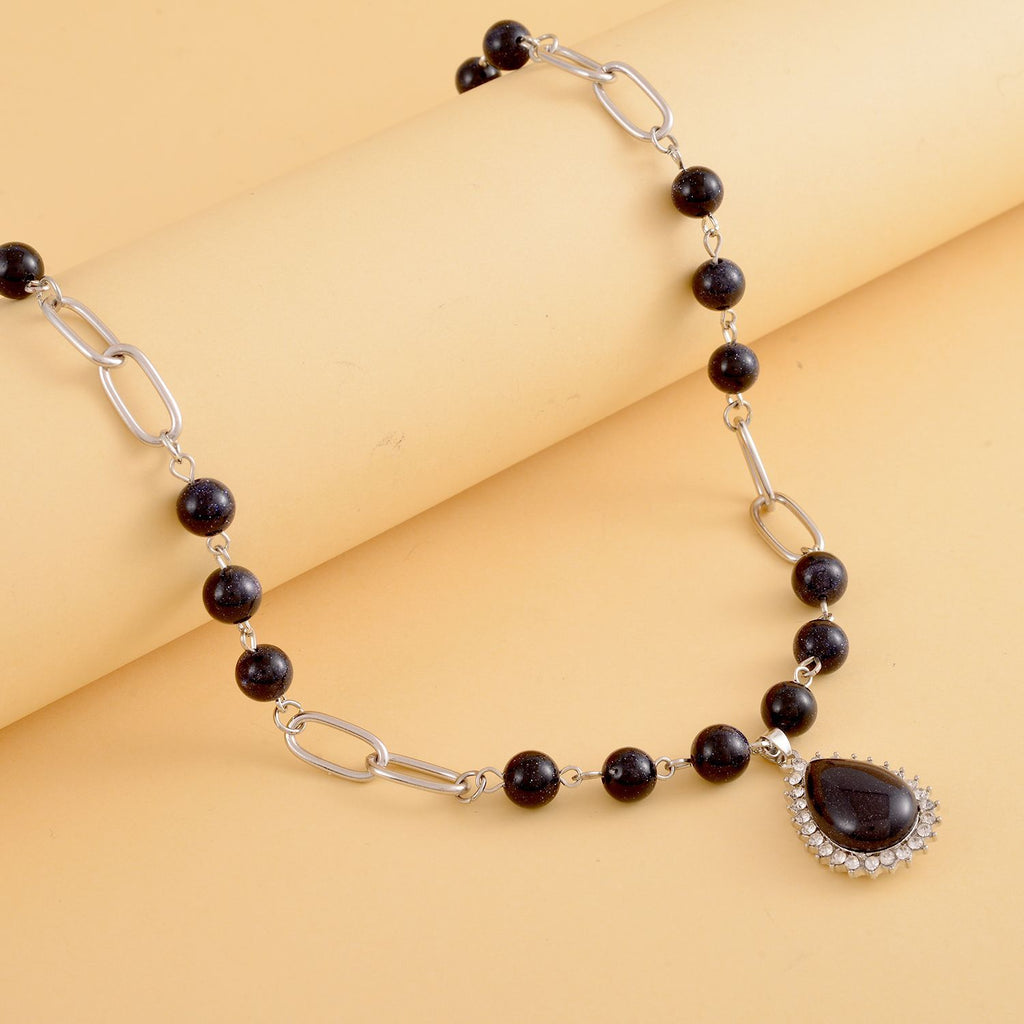 Blaues Sandstein Collier, ca. 45 cm, silberfarben ca. 83.00 ct