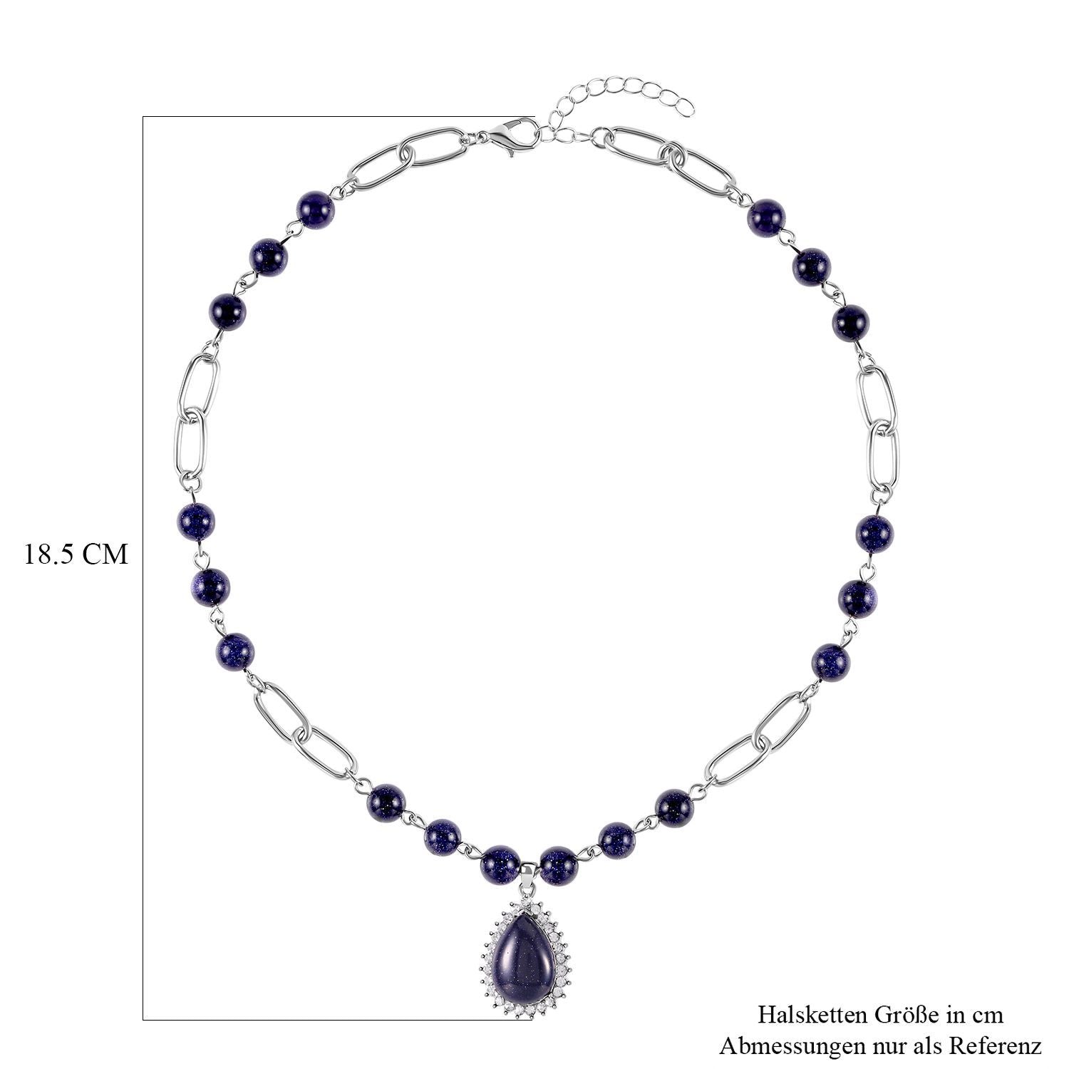 Blaues Sandstein Collier, ca. 45 cm, silberfarben ca. 83.00 ct