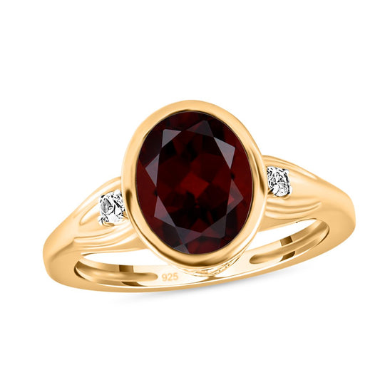 Natürlicher Mosambik Granat und weißer Zirkon Ring, 925 Silber vergoldet ca. 3,11 ct