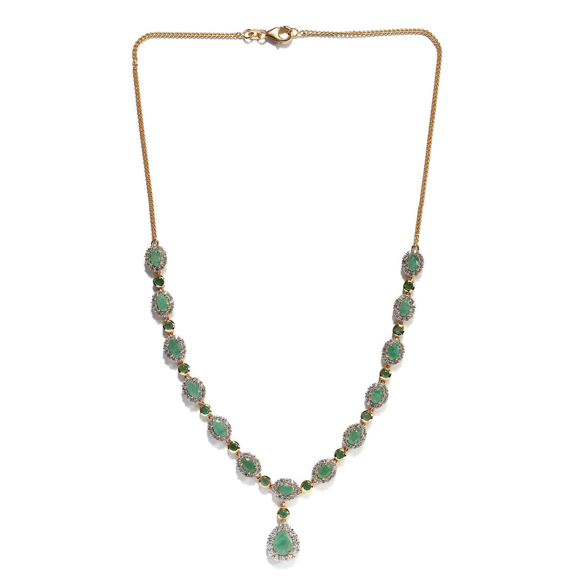 Socoto Smaragd Collier, ca. 45 cm, 925 Silber Gelbgold Vermeil ca. 14.00 ct