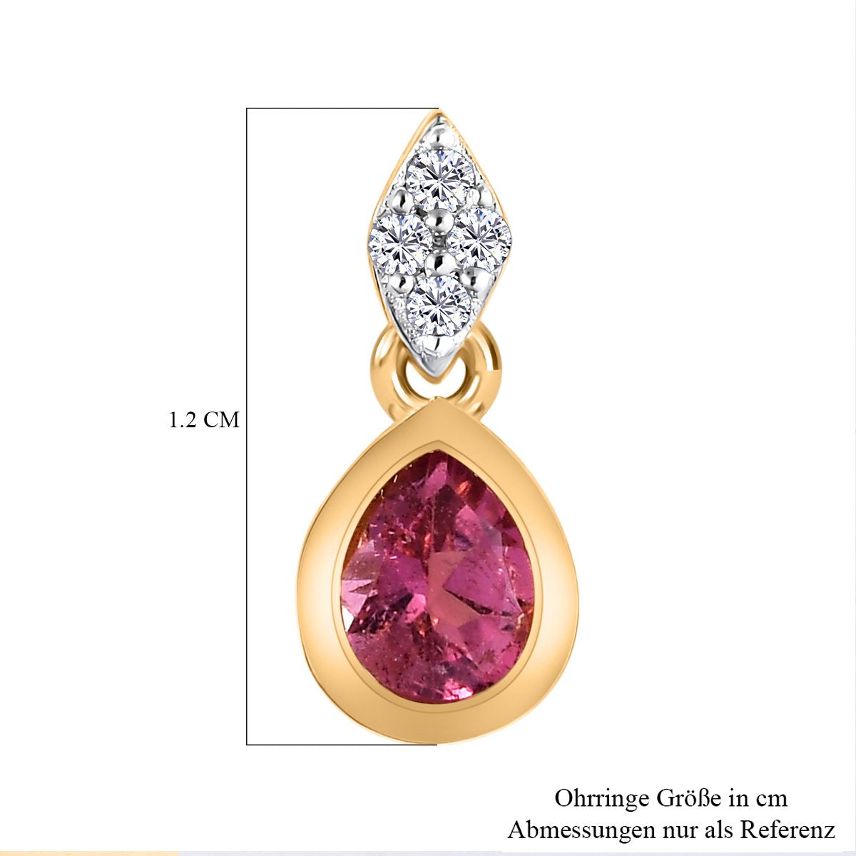 AA Rubellit und weiße Zirkon Ohrringe, 925 Silber Gelbgold Vermeil ca. 0.71 ct