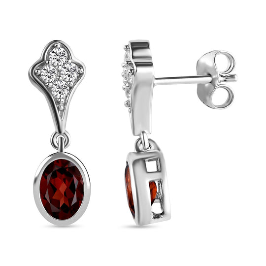 Kirsch Citrin und weiße Zirkon Ohrringe, 925 Silber platiniert ca. 1,87 ct