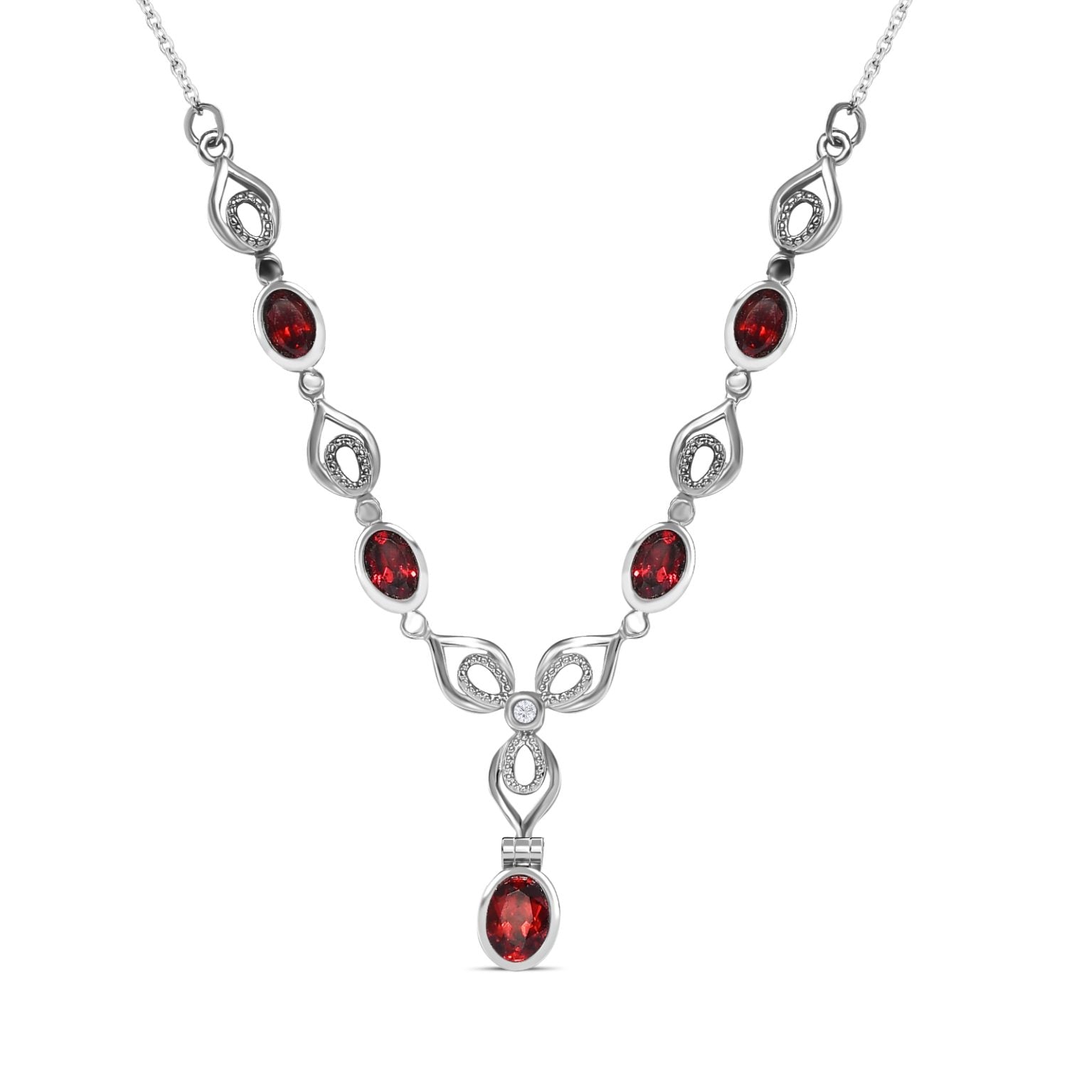 Rotes Granat Collier, ca. 45 cm Edelstahl ca. 3,25 ct
