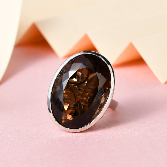 Rauchquarz Ring, 925 Silber platiniert ca. 28.78 ct