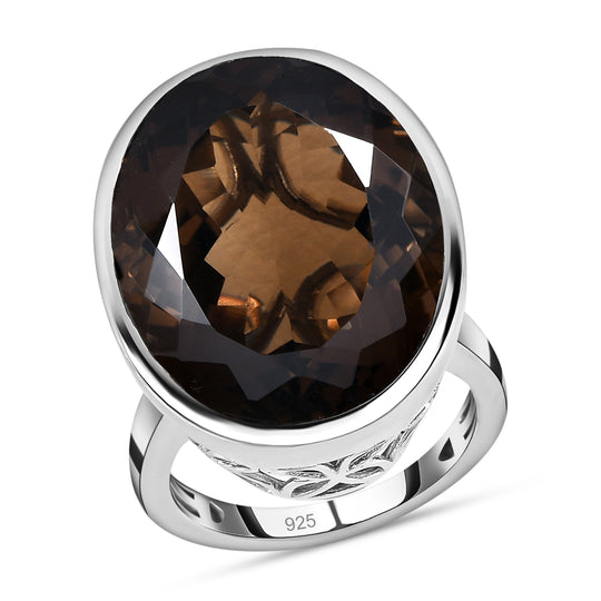 Rauchquarz Ring, 925 Silber platiniert ca. 28.78 ct