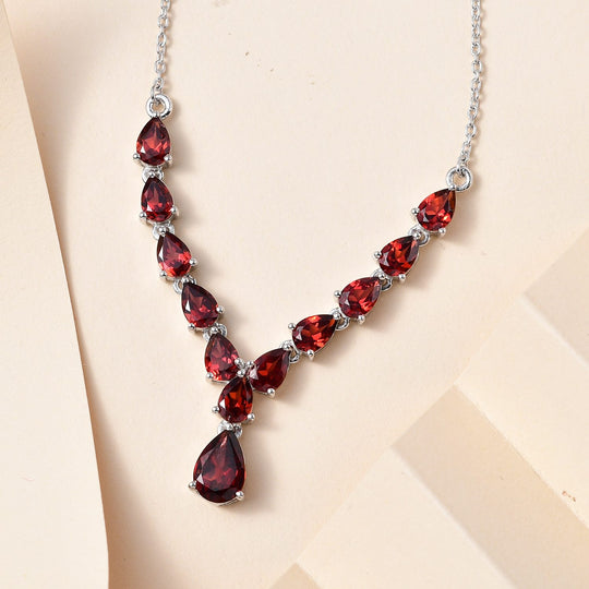Natürliches Mosambik Granat Collier, ca. 45 cm, 925 Silber platiniert ca. 6.87 ct