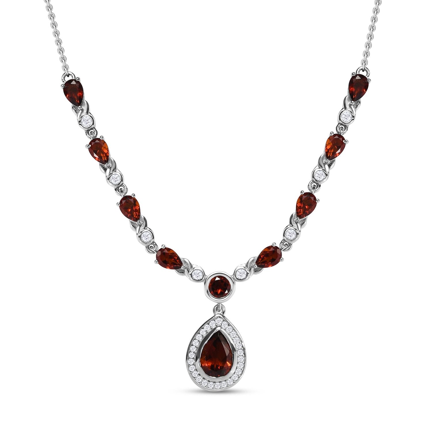 Kirsch Citrin Collier, ca. 45 cm, 925 Silber Platiniert, ca. 5.81 ct