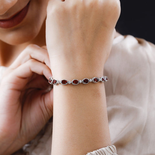 Kirsch-Citrin- und weißes Zirkon-Armband, ca. 19 cm, 925 Silber platiniert ca. 7.43 ct